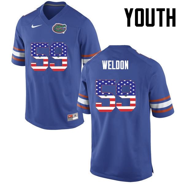 NCAA Florida Gators Danny Weldon Youth #59 USA Flag Fashion Nike Blue Stitched Authentic College Football Jersey HRO0364JT